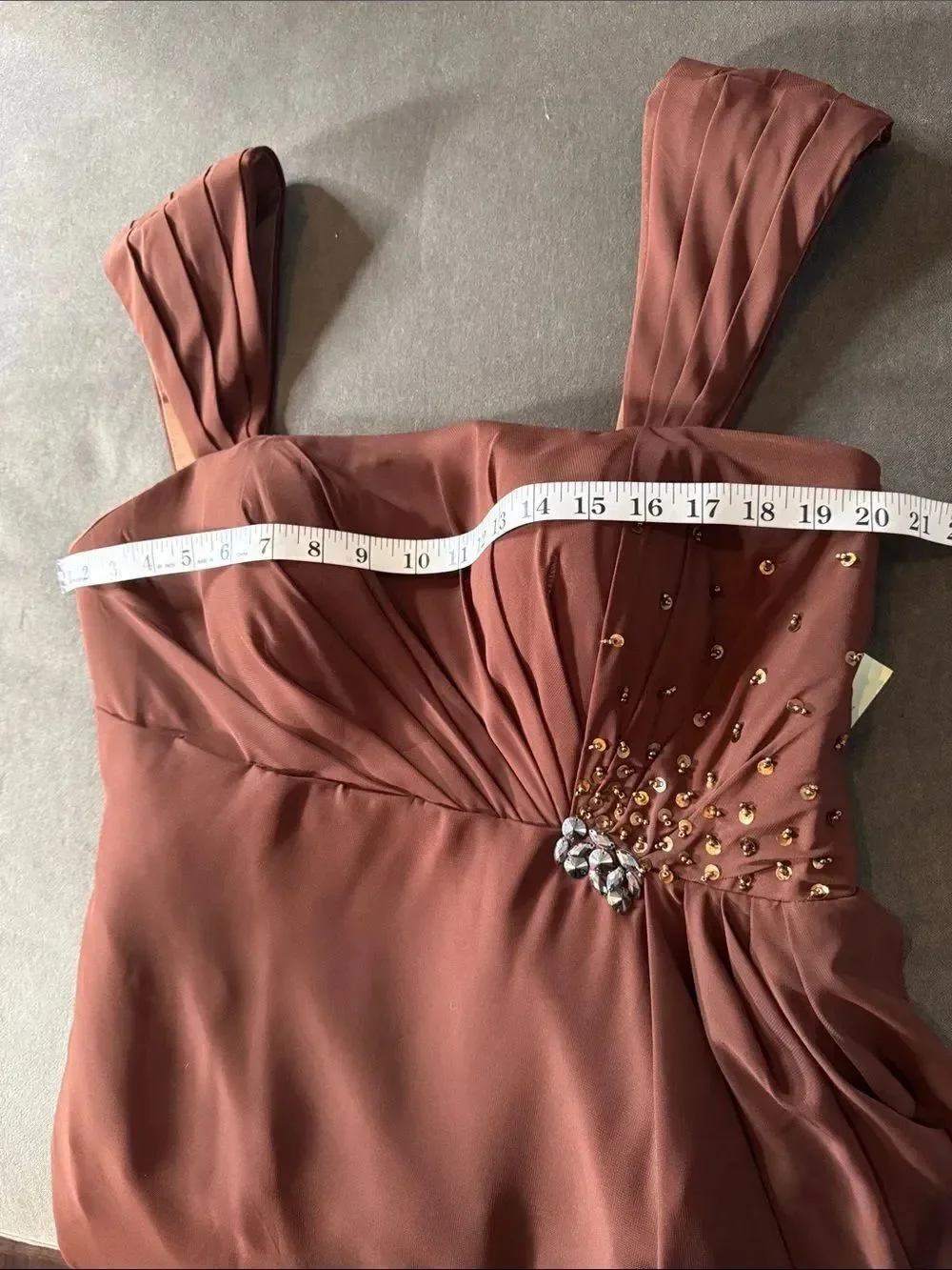 Women’s Brown Chiffon Formal Mother of the Bride Dress Draped Jacket Size 14 NWT